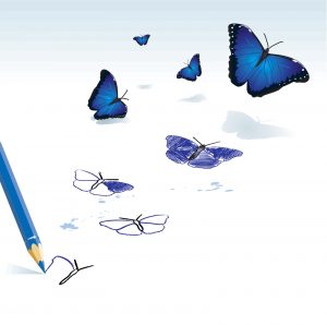 butterfly drawing flys off of page.