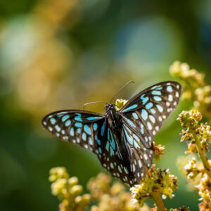 A Blue Tiger butterfly sucking nectar from a flower